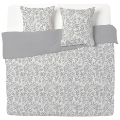 Parure de lit 2 personnes 260x240cm réversible motif feuillage gris