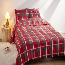 Parure de lit 2 personnes 240x220cm Noël tartan rouge