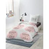 Parure de lit 1 place blanc et rose Bonheur