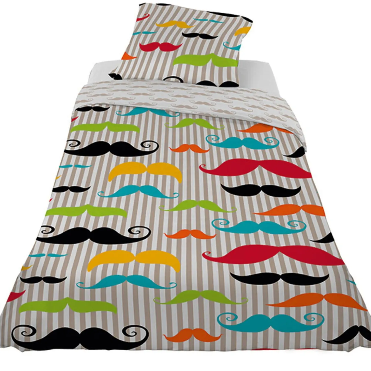 Parure de lit 1 place design moustaches multicolores