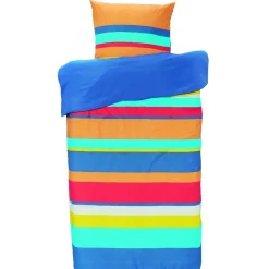Parure de lit 1 place rayures multicolores