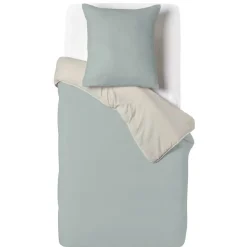 Parure de lit 1 place réversible beige et vert 140x200cm