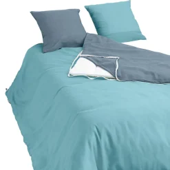 Parure de lit 2 places à zipper bleu ciel et bleu marine