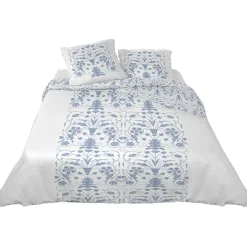 Parure de lit 2 places blanche et bleue