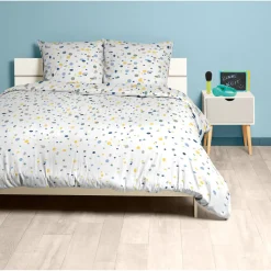 Parure de lit 2 places blanche motifs pois multicolores