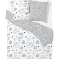 Parure de lit 2 places blanche et taupe motifs plumetis