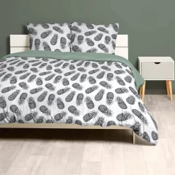 Parure de lit 2 places blanche imprimée ananas gris