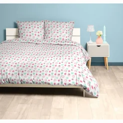 Parure de lit 2 places blanche imprimée pois multicolores