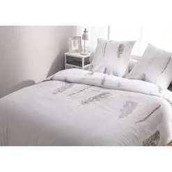 Parure de lit 2 places blanc motif plumes