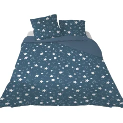 Parure de lit 2 places bleue motifs étoiles blanches