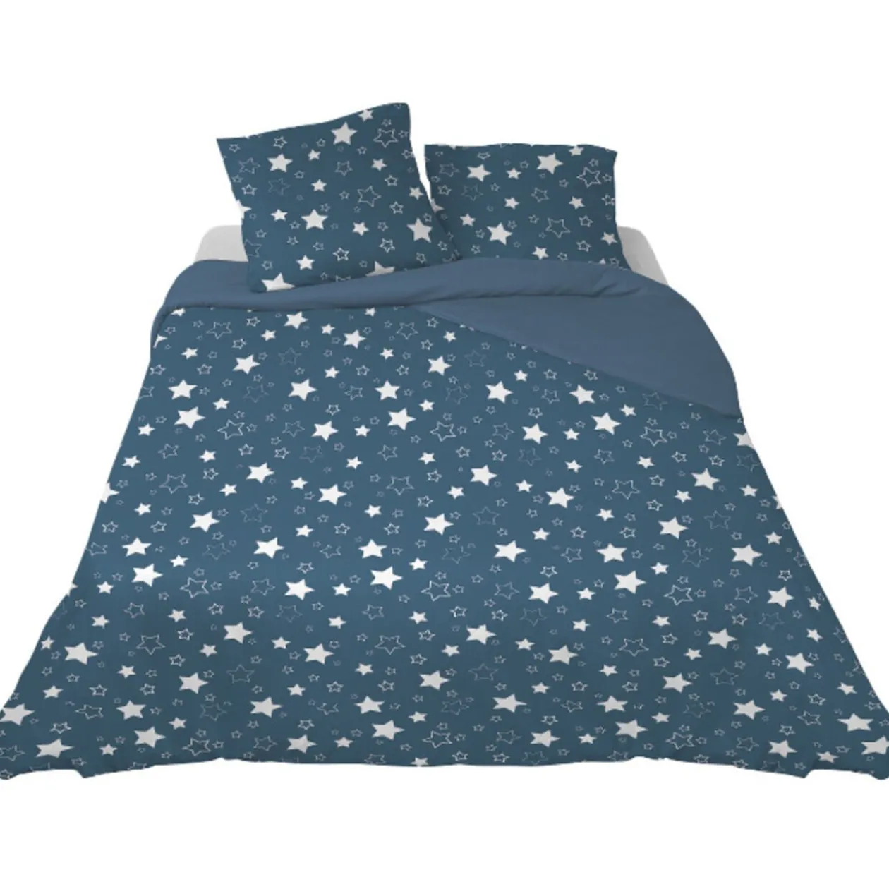 Parure de lit 2 places bleue motifs étoiles blanches