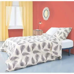 Parure de lit 2 places écru motif végétal noir 240 x 220 cm