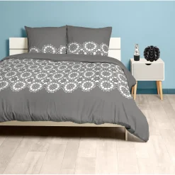 Parure de lit 2 places Dentella gris et blanc