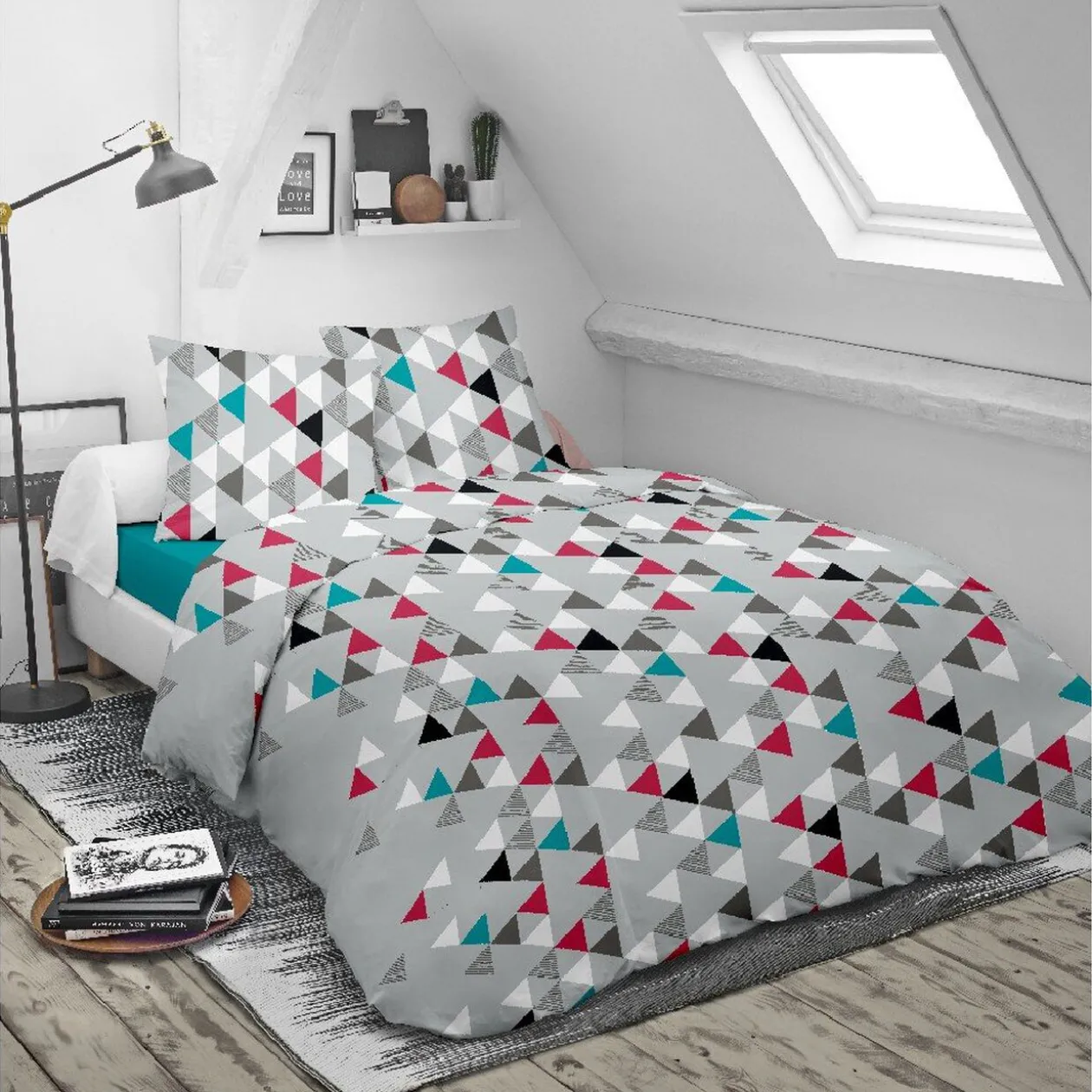 Parure de lit 2 places design triangles multicolores