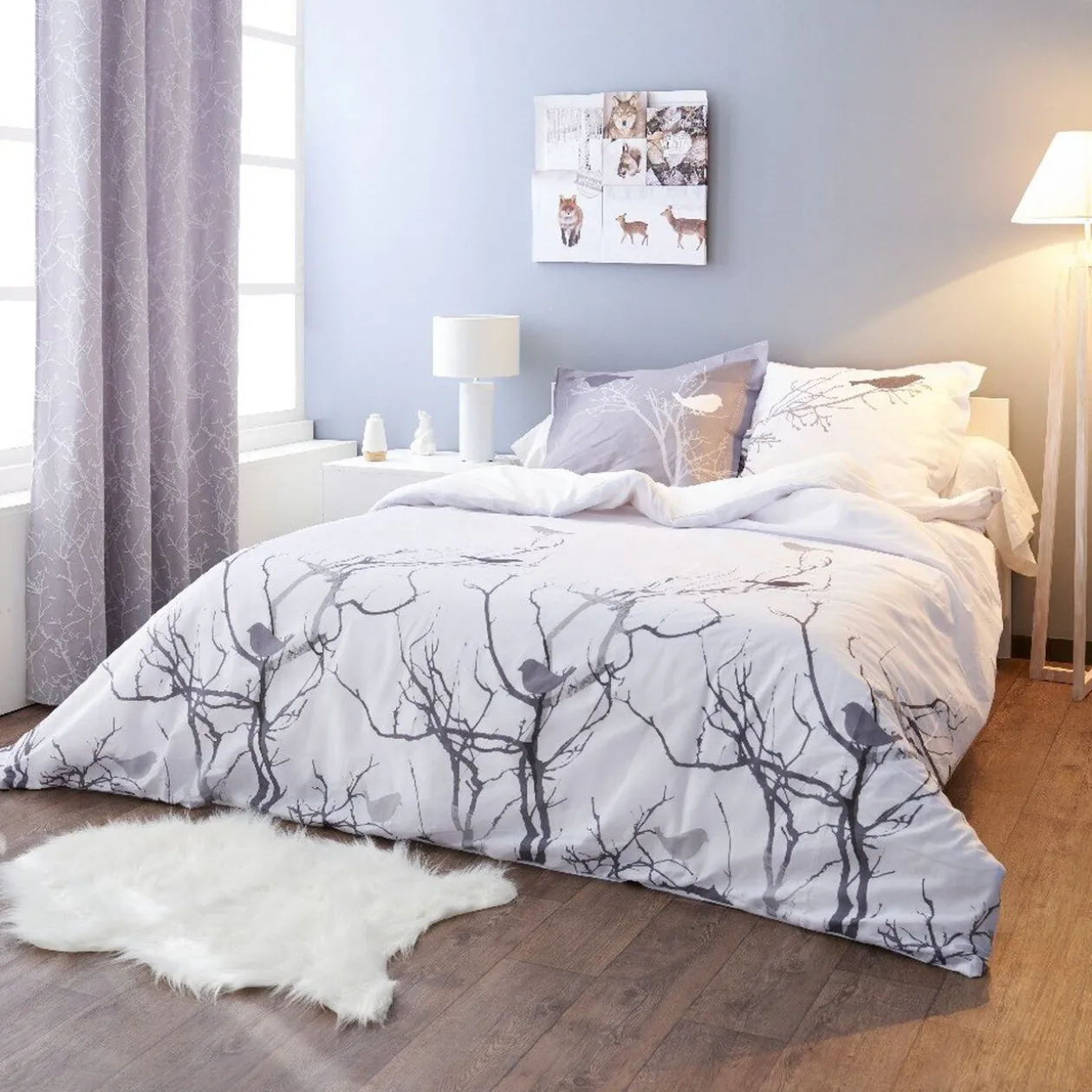 Parure de lit 2 places design arbres et oiseaux