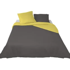 Parure de lit 2 places gris jaune