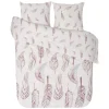 Parure de lit 2 places imprimé ethnique plumes rose blanc