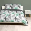 Parure de lit 2 places imprimée toucan feuilles gris vert