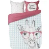 Parure de lit 2 places imprimée girafe à lunettes rose bleu