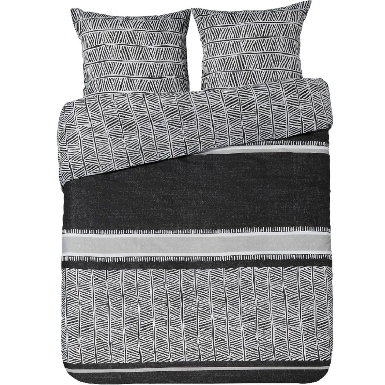 Parure de lit 2 places imprimée style aztèque noir et blanc