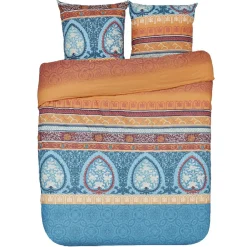 Parure de lit 2 places imprimé ethnique indien orange bleu