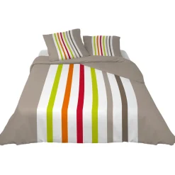 Parure de lit 2 places motif rayures multicolores