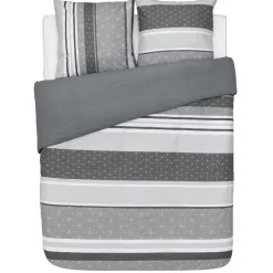 Parure de lit 2 places motifs graphiques et gris uni