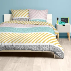 Parure de lit 2 places Puzzle design géométrique multicolore