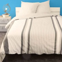 Parure de lit 2 places rayures verticales blanc gris