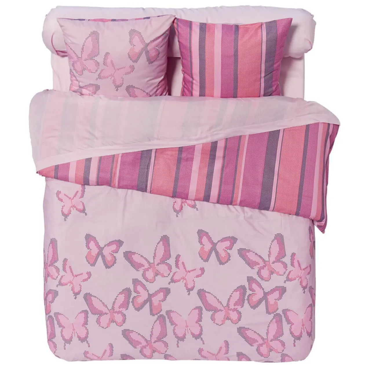 Parure de lit 2 places rose motif papillons