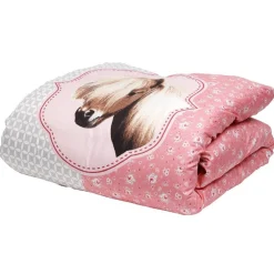 Parure de lit 2 places rose et blanche motif Poney