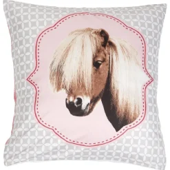 Parure de lit 2 places rose et blanche motif Poney