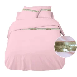 Parure de lit 2 places rose finition sequins dorés