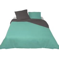 Parure de lit 2 places vert d eau et gris foncé