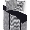 Parure de lit blanche et noire motifs géométriques zig zags