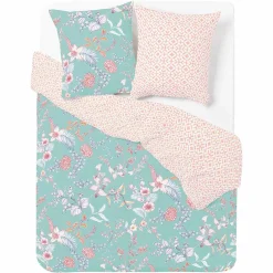 Parure de lit blanche et bleue motif floral 2 personnes