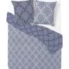 Parure de lit blanche et bleue motifs feuillages 2 personnes