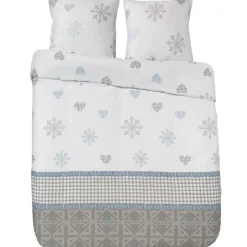 Parure de lit blanche motif coeurs flocons 220x240 cm