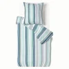 Parure de lit blanche rayure verticale bleu vert 1 personne