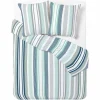 Parure de lit blanche rayures verticales bleues 2 personnes