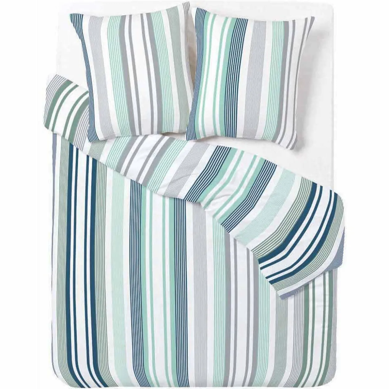 Parure de lit blanche rayures verticales bleues 2 personnes