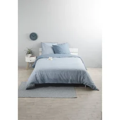 Parure de lit bleu jean réversible chambray 220x240 cm