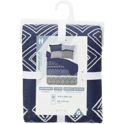 Parure de lit bleue et grise L240X220 cm et 2 taies d'oreiller