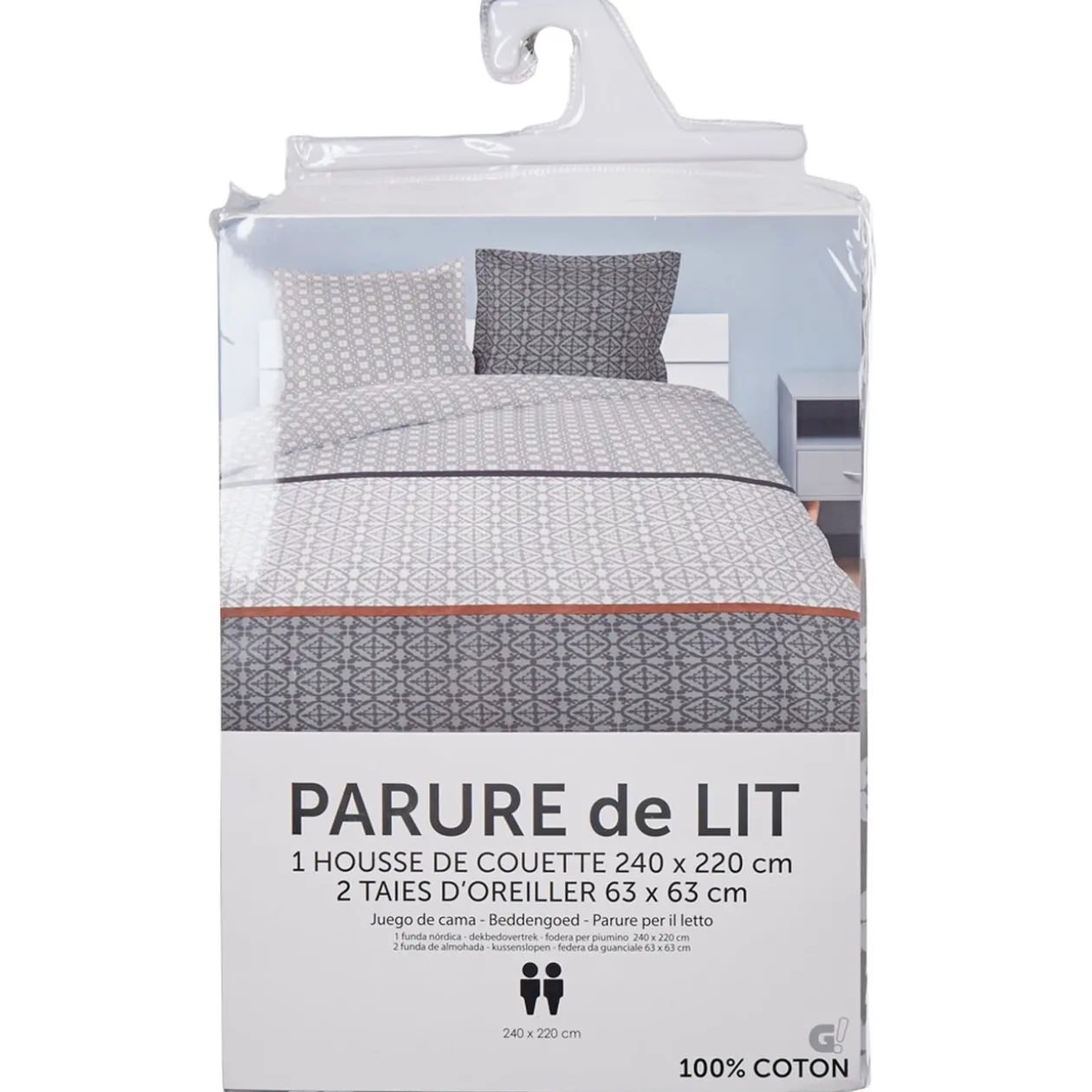 Parure de lit carreaux de ciment bicolore 240x220 cm