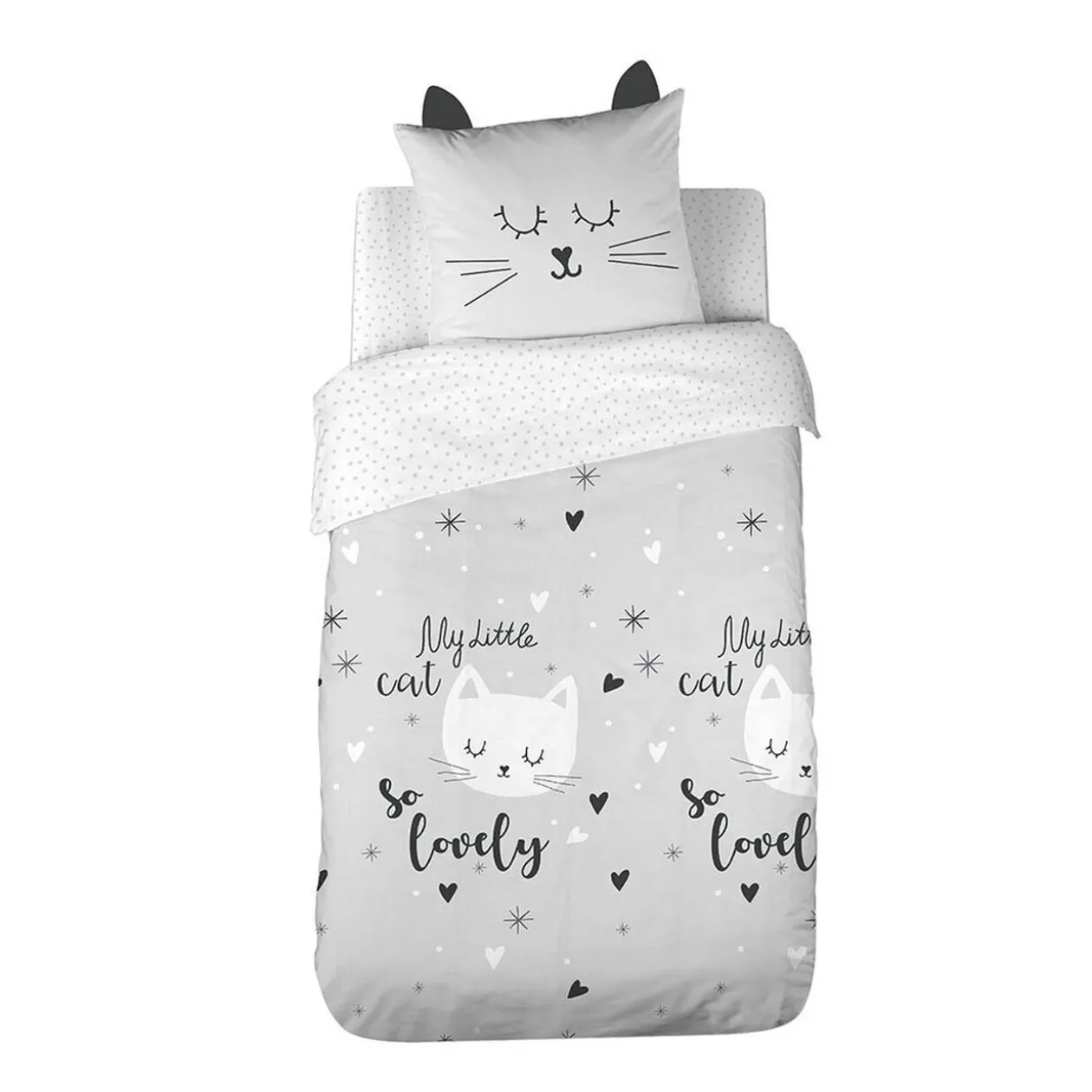 Parure de lit complète motif chat 1 personne 3 pièces