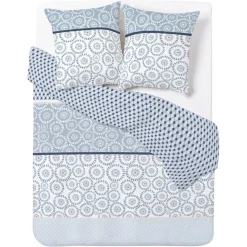 Parure de lit en coton motif rond abstrait bleu et gris 220x240 cm