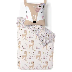 Parure de lit enfant 1 personne 140x200cm réversible motif floral rose