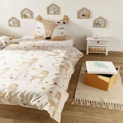 Parure de lit enfant 1 personne 140x200cm réversible motif floral rose