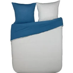 Parure de lit flanelle 2 places bicolore gris bleu