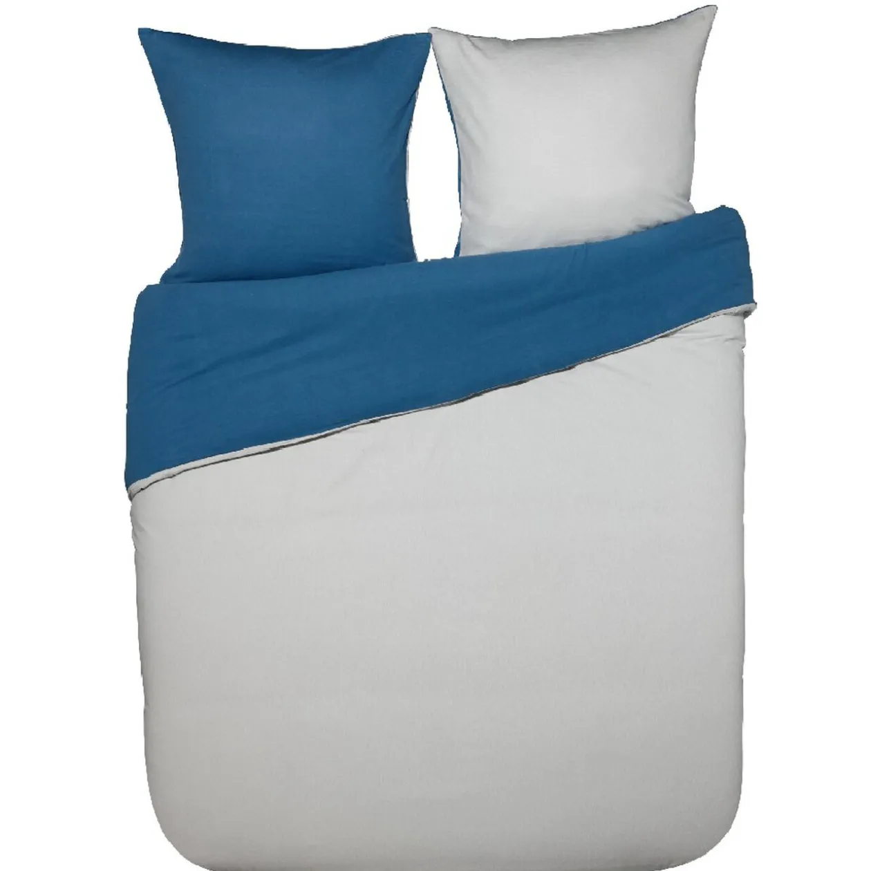 Parure de lit flanelle 2 places bicolore gris bleu